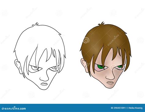 Handdrawn Illustration of a Boy with an Angry Face Stock Image ...