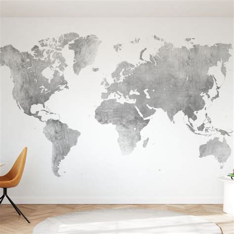 World Map Brushed Metal II Affordable Wall Mural Peintures Murales