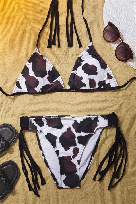 Jual Trendyol Cow Patterned Triangle Tied Regular Bikini Set TBESS BT Original