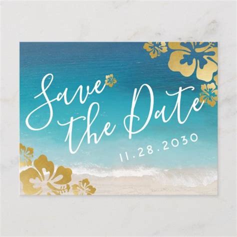 Tropical Hibiscus Beach Wedding Save Date Card Zazzle Wedding Saving Destination Wedding