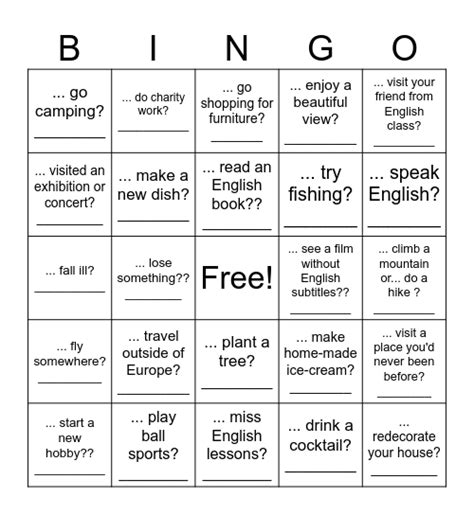 Over Summer Vacation You Did The Following Bingo Card