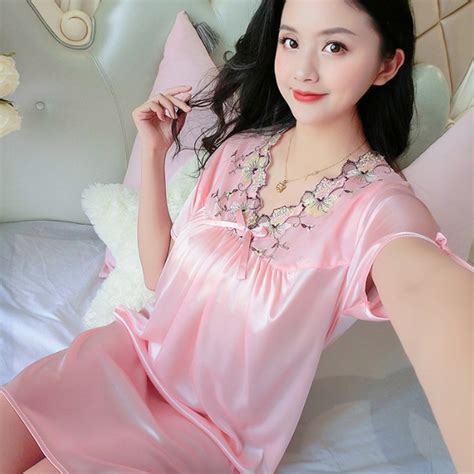 Sexy Night Dress Ice Silk Satin Sleepwear Nightgown Women Plus Size