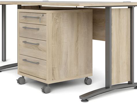 Prisme Bureau d angle 305 avec conteneur roulant finition chêne