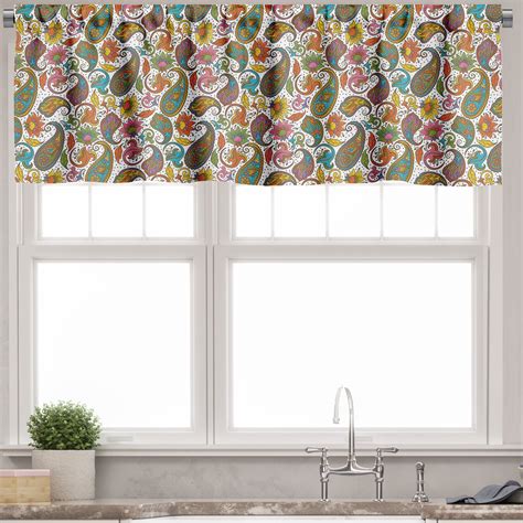 Ambesonne Hippie Window Valance Retro Paisley Colorful 54 X 12