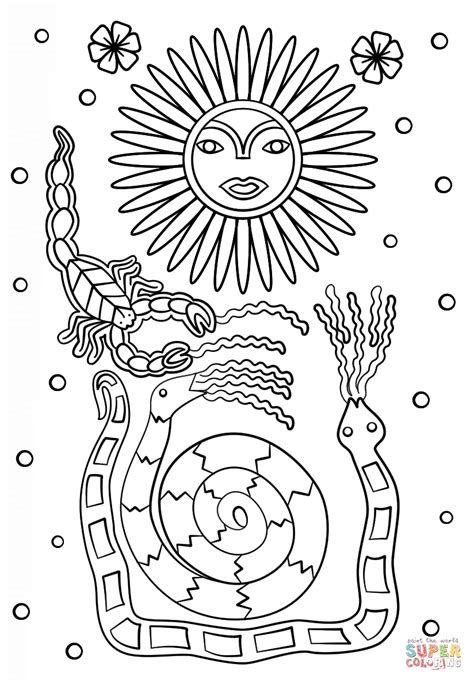 Gambar Huichol Art Sun Scorpion Snakes Coloring Page Free Click Pages ...