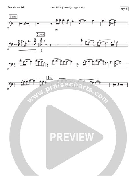 Yes I Will Choral Anthem Satb Trombone Sheet Music Pdf Vertical