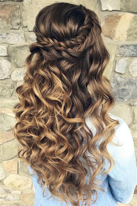 Half Up Half Down Wedding Hairstyles Ideas Long Volume Curly Hair With