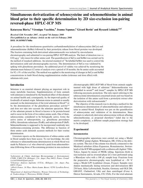 Pdf Simultaneous Derivatization Of Selenocysteine And