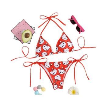 Bonito Sanrio Hello Kitty Y2k Anime Bikini Conjunto De 2 Peças