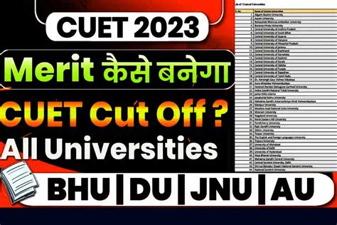 CUET Cutoff 2023 CUET UG Top Four University BHU JNU DU AU Cutoff