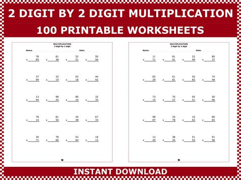 Multiplication 2 Digit By 2 Digit Numbers Double Digit Etsy