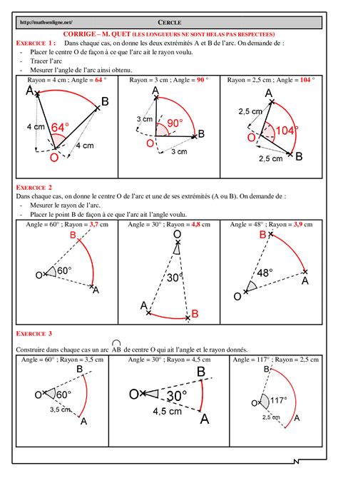 Arc de Cercle Constructions à partir d indications Corrigé d