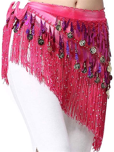 Liacowi Women Sparkly Fringe Mini Skirt Sequin Tassel Belly Dance