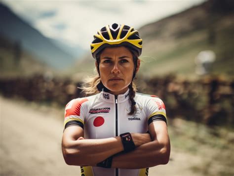 Premium Photo | Woman cyclist portrait on a road riding