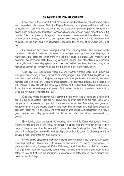 legend  mayon volcano  tale  love  sacrifice studocu