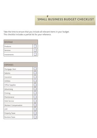 Sample Small Business Budget - 7+ IN PDF
