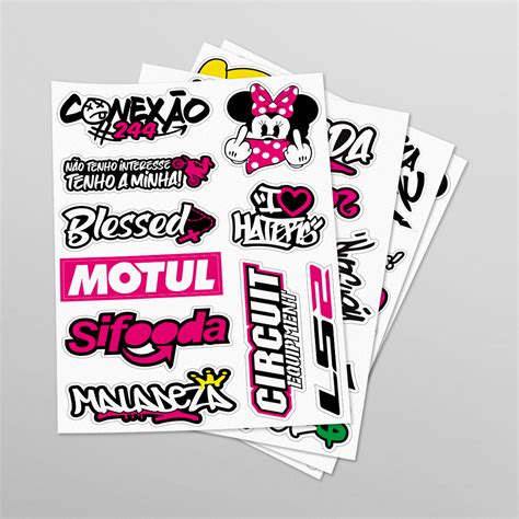 Kit Cartelas De Adesivos Variados Femininos Em Vinil Para Moto Carro