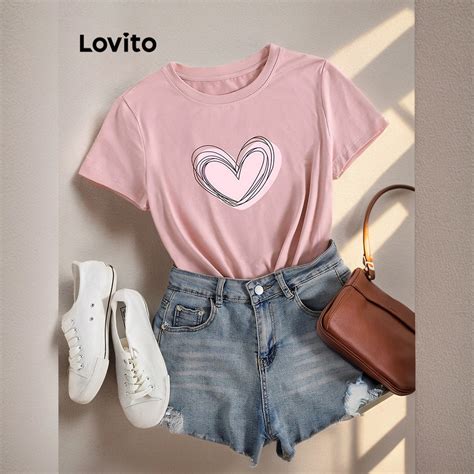 Lovito Casual Heartshape Heart T Shirt For Women L87ED274 Shopee