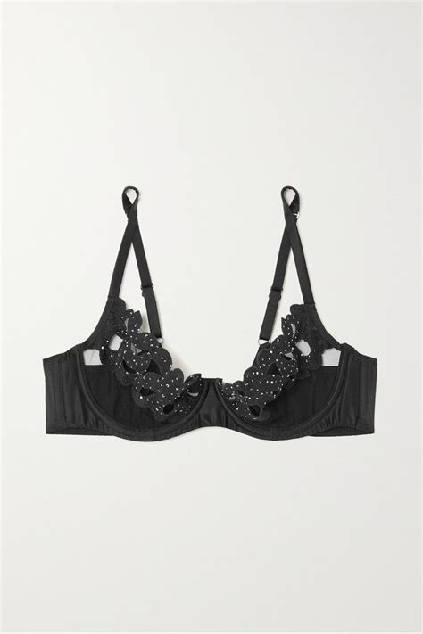 Agent Provocateur Angelinna Crystal Embellished Lace Trimmed Tulle And