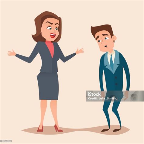 Angry Boss Woman Character Screams And Shouting To Worker Stock