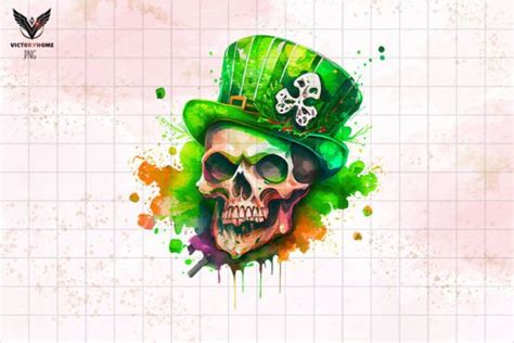 St Patrick Day Skull Watercolor Clipart Graphic By Victoryhome