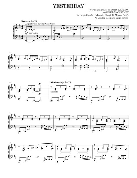 Play Official Version Of Yesterday Sheet Music By The Piano Guys For Piano