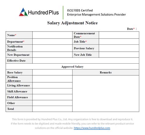 Example Form Salary Adjustment Notice Form Net