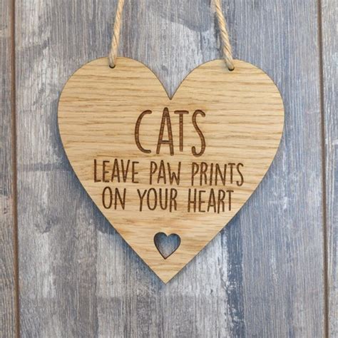 Cats Leave Paw Prints On Your Heart Cute Hanging Wooden Plaque Etsy