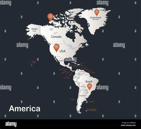 America Map Infographics Flat Design Colors Snow White With Names Of Individual States Vector