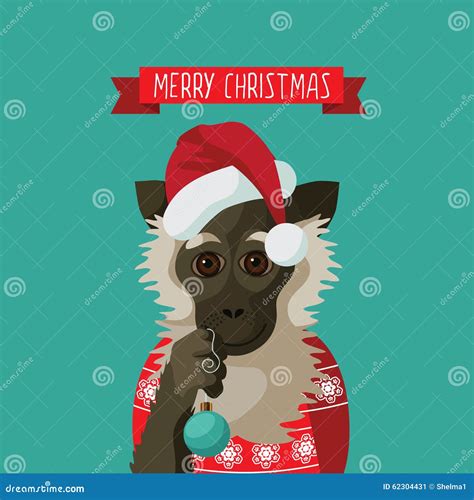 Merry Christmas Smiling Cartoon Monkey Stock Vector Illustration Of