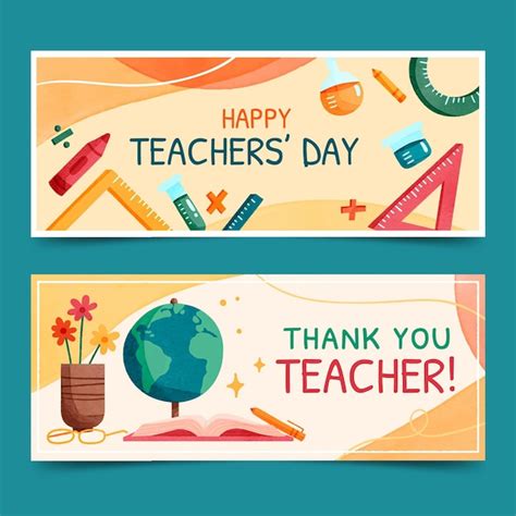 Free Vector Watercolor Teachers Day Horizontal Banners Set