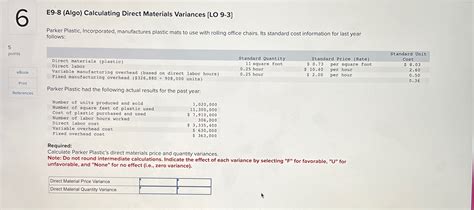 Solved E Algo Calculating Direct Materials Variances Chegg