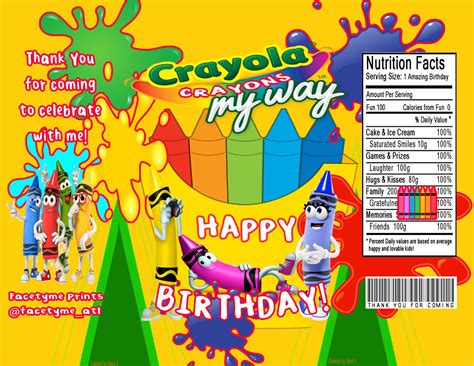 Crayola Favor Chip Bag Crayola Custom Chip Bag Package Crayola Etsy