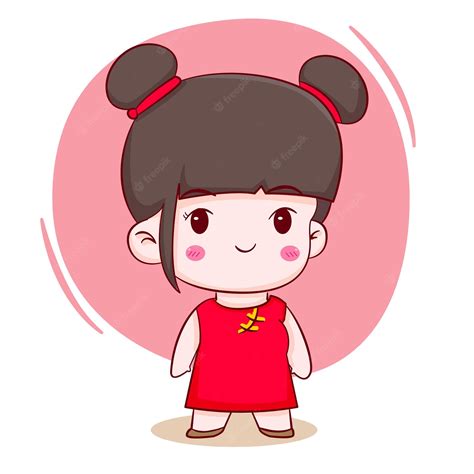 Premium Vector | Cute cartoon character of Chinese girl Hand drawn ...