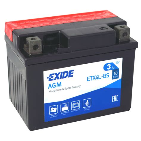 Motobaterie EXIDE ETX4L BS 12V 3Ah 50A Obchodiště cz