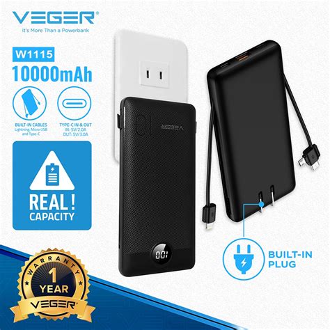 VEGER VEEKTOMX 10000mAh Fast Charger AC Wall Plug Adaptor Power Bank