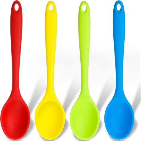 4 Pieces Small Multicolored Silicone Spoons Nonstick Kitchen Spoon