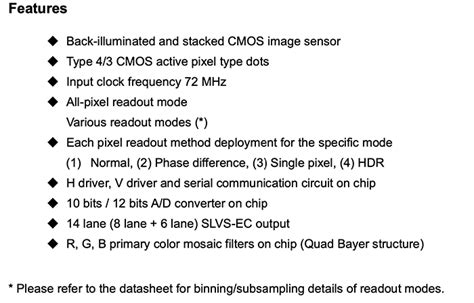 Sony added the full IMX472 sensor fact sheet (stacked 20MP MFT sensor ...