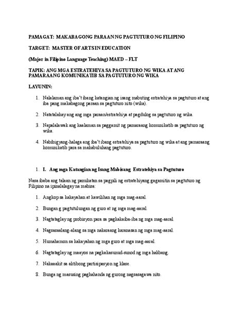 Doc Pamagat Makabagong Paraan Ng Pagtuturo Ng Filipino Target