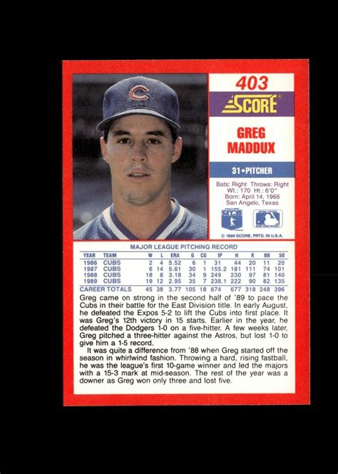 Greg Maddux 1990 Score Baseball Card 403 Chicago Cubs EBay