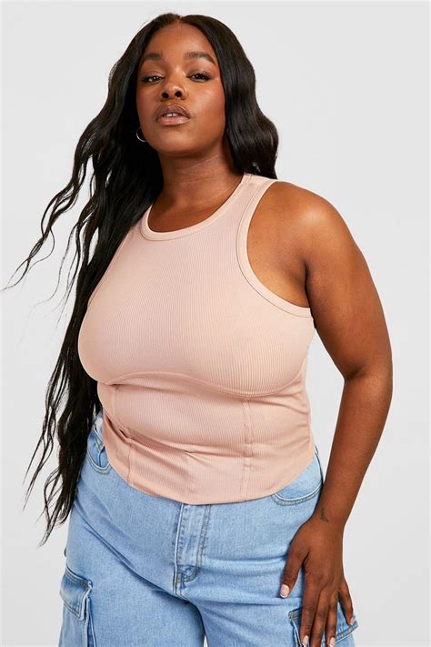 Plus Rib Racer Corset Top Boohoo