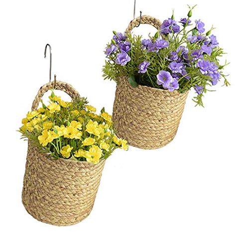 LA JOLIE MUSE Seagrass Woven Hanging Basket Planters Set Of 2 Vintage