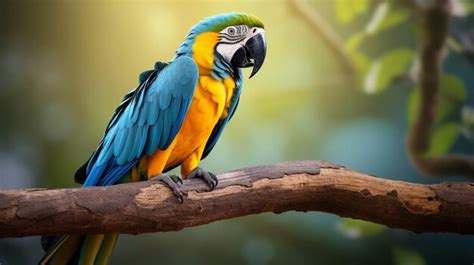 Premium Ai Image A Vibrant Blue And Yellow Macaw Perched On A Branch