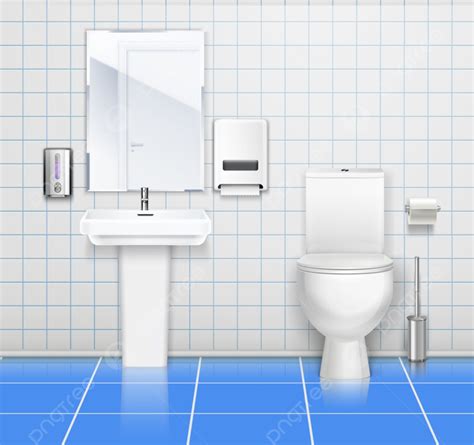 Komposisi Warna Interior Toilet Umum Dengan Wastafel Cermin Ubin Putih