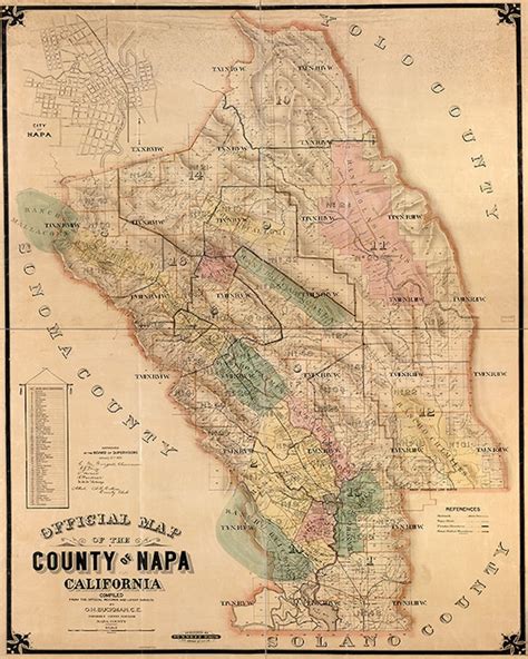 Napa County map California CA 1895. Vintage restoration