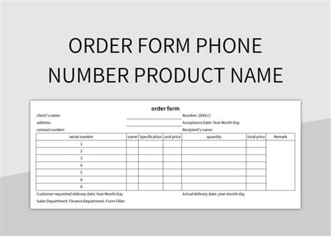 order form phone number product  excel template  google sheets