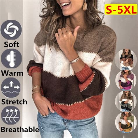 S 5xl Plus Size Womens Sweaters Casual Long Sleeve Crewneck Color