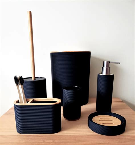 Bamboo Bathroom Set Black Bathroom Accessories Toothbrush Etsy Uk