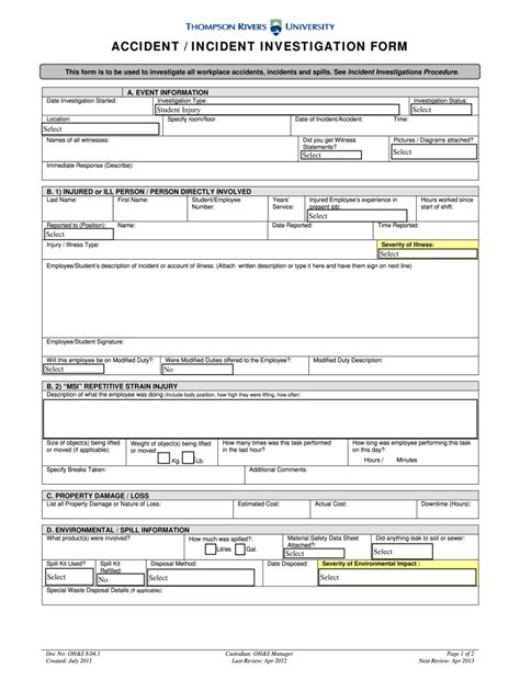 Canada Tru Accidentincident Investigation Form 2012 Fill And Sign