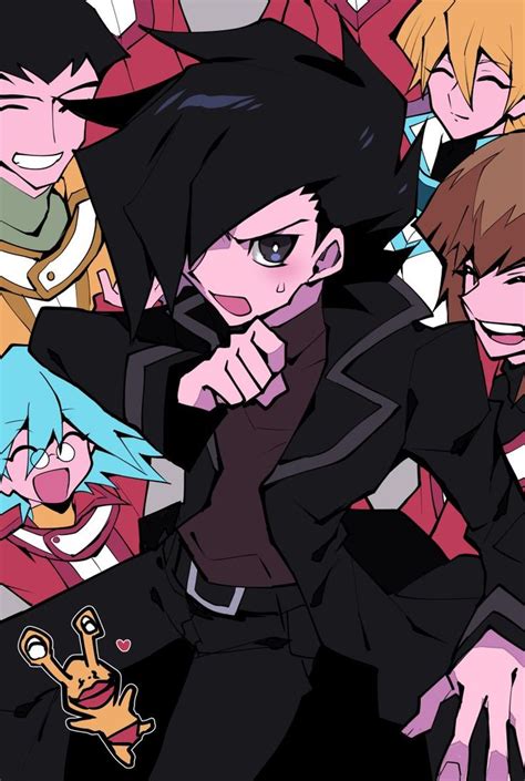 An Anime Character Surrounded By Other Characters In Black And Red